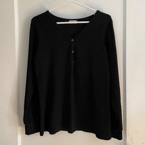 Franc Ribbed Henley Top - Black, Size Large